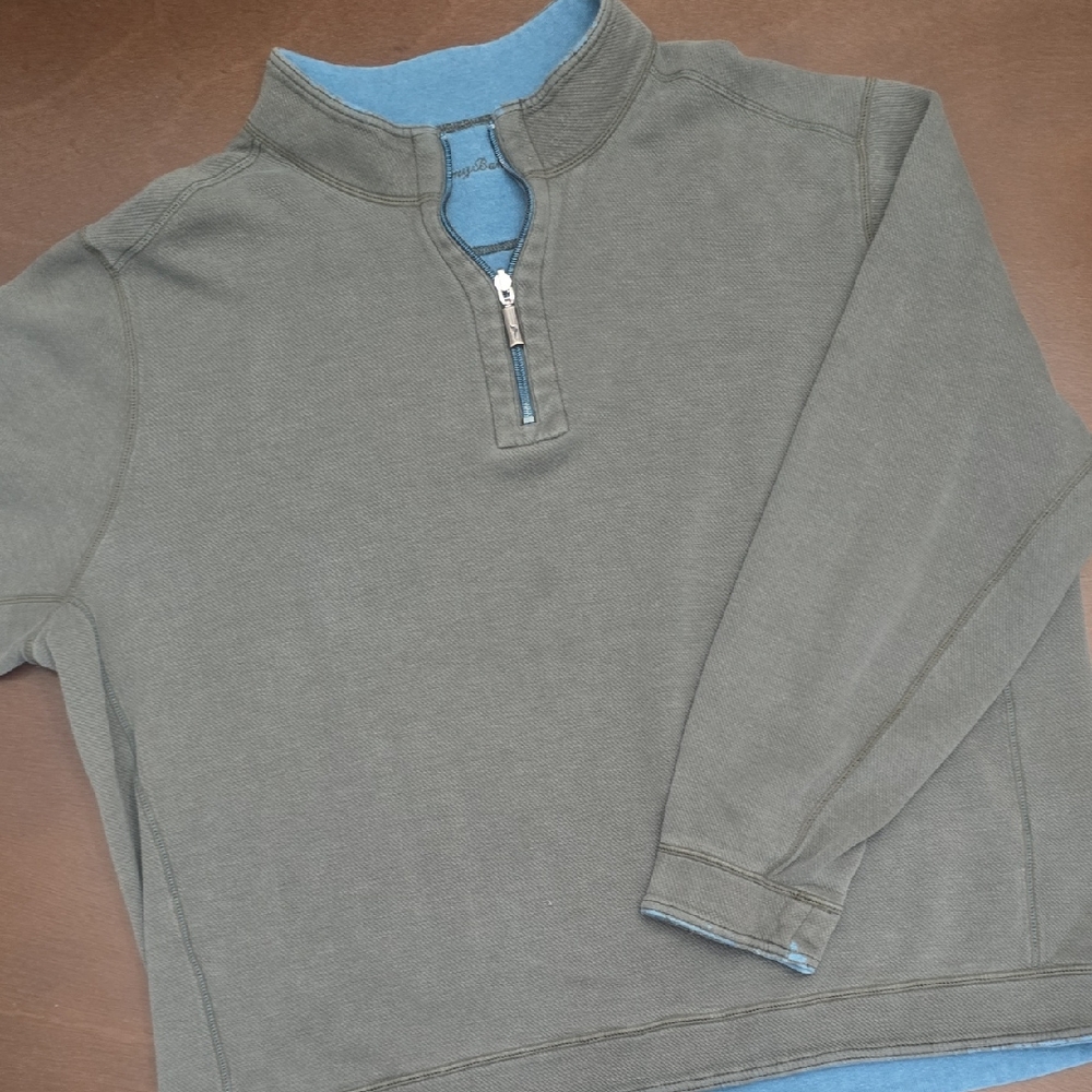 TOMMY BAHAMA Olive and Sky Blue Quarter-Zip Reversible Pullover Sz XL